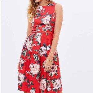 Red Floral Midi Dress